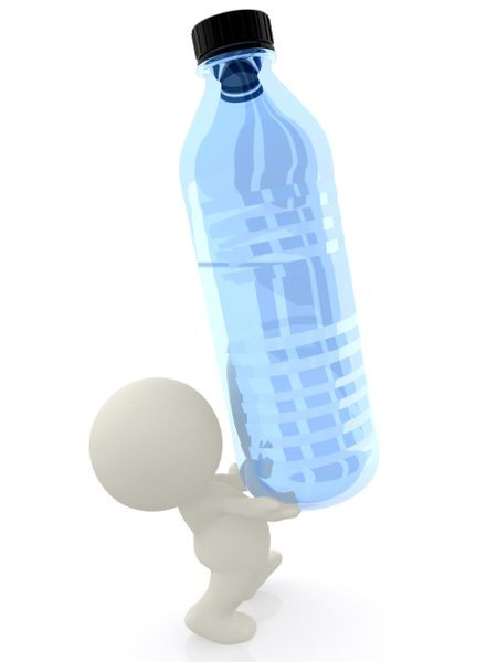 3D person carrying a bottle of water isolated over a white background