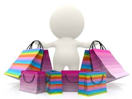 3D person with shopping bags isolated over a white background