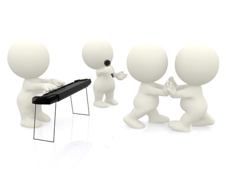 3D people at a party dancing and playing music - isolated over white