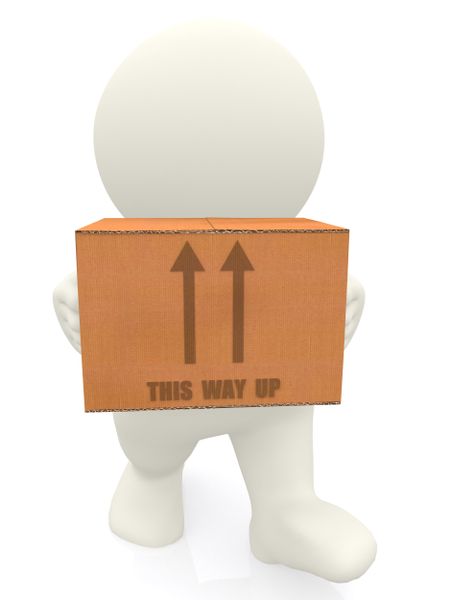 3D person carrying boxes isolated over a white background