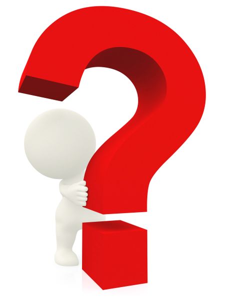 3D man behind question mark isolated over white