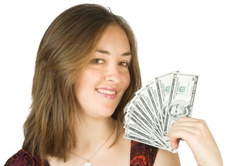casual girl holding some dollars