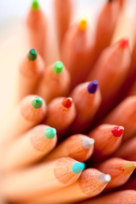 Close up of a bunch of color pencils