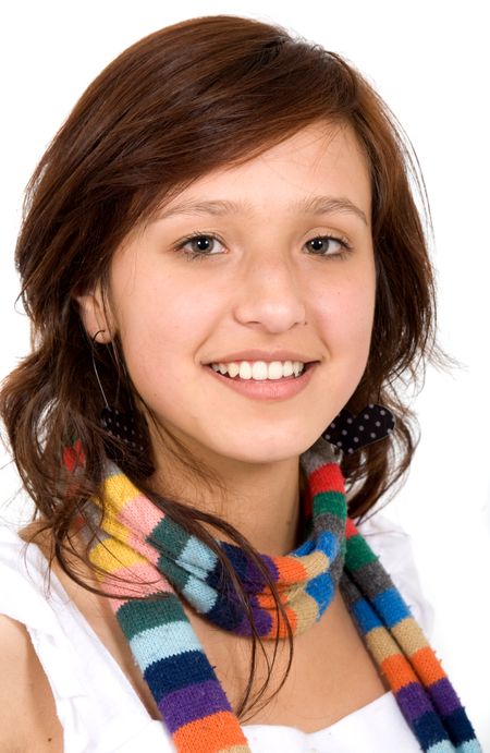 Casual woman portrait over a white background