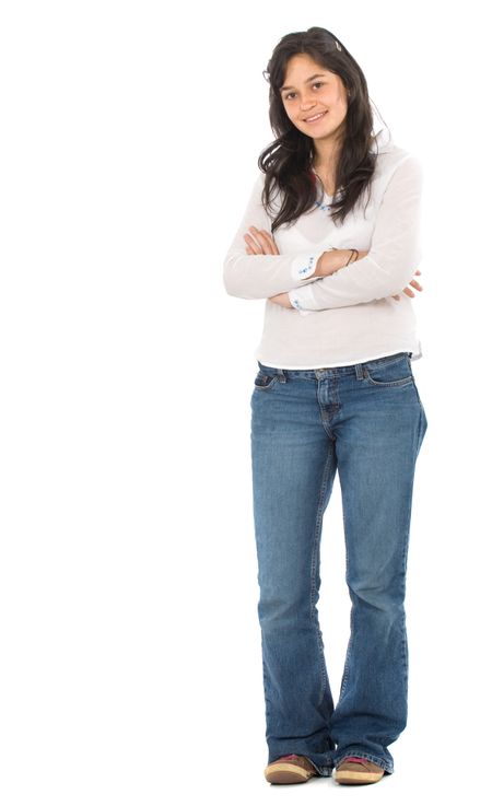 casual girl standing over a white background