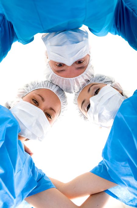 Medical Team in Blue over a white background