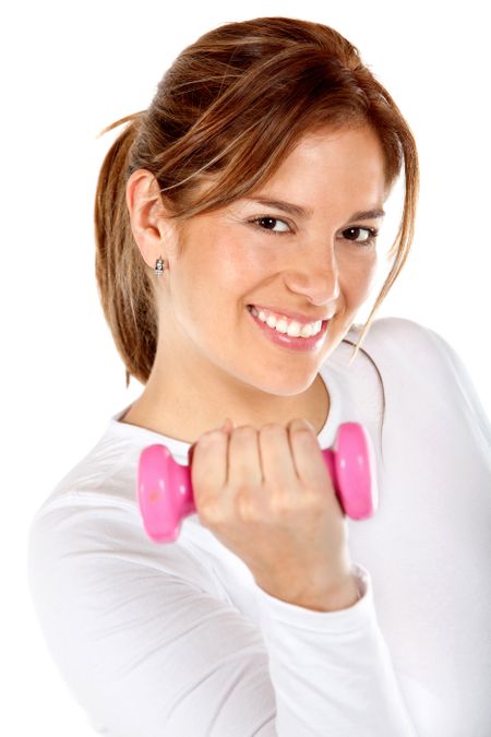 woman-holding-freeweight-smiling-isolated-white-51317422 Woman holding a free-weight and smiling isolated over a white background