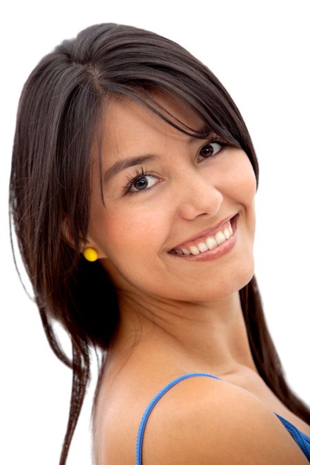 Beautiful happy woman portrait isolated over a whte background