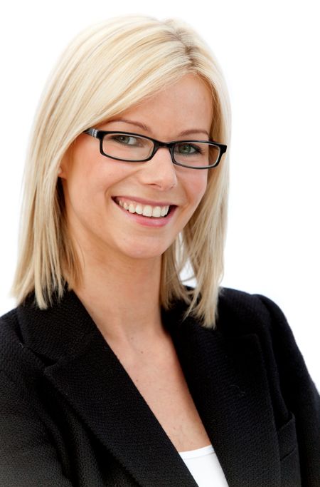Business woman portrait wearing glasses - isolated over a white background