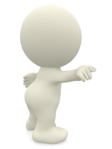 3D man pointing away isolated over a white background