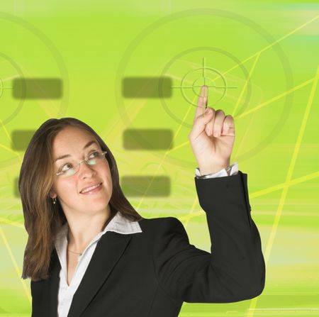 business woman in a green technological environment