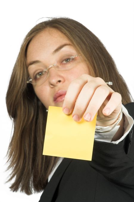 business woman holding a post-it not on her hand