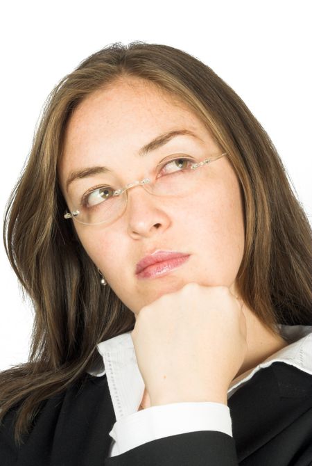 business woman full of thoughts with glasses