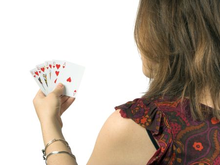 casual woman playing with some cards
