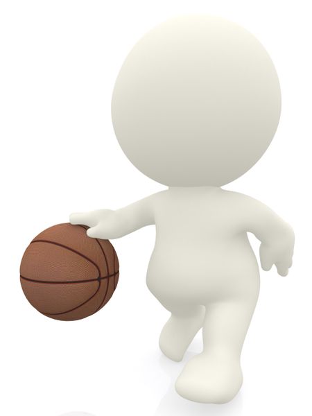 3D basket ball player bouncing the ball isolated over a white background