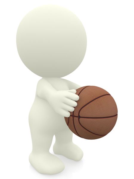 3D basketball player holding the ball isolated over a white background
