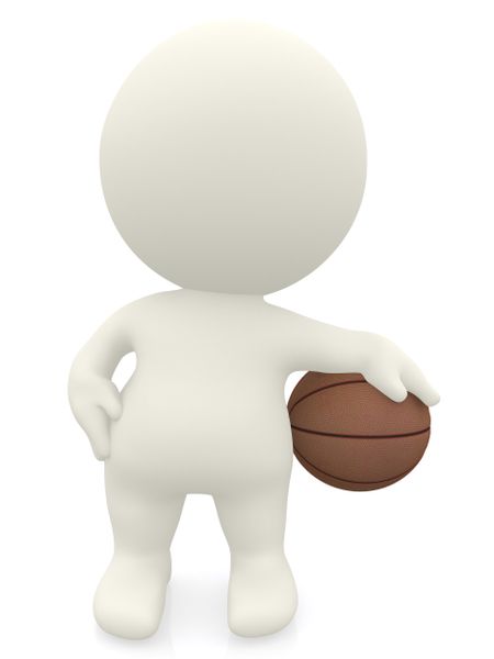 3D basketball player holding the ball isolated over a white background