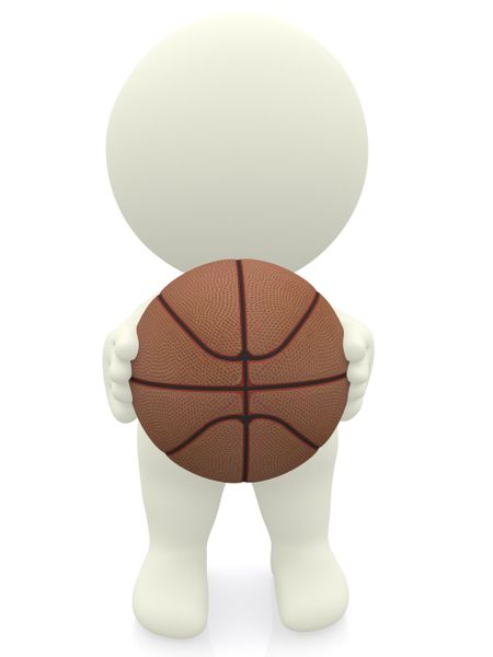 3D basketball player holding the ball isolated over a white background