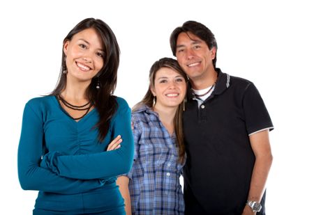 Happy casual people smiling isolated over a white background