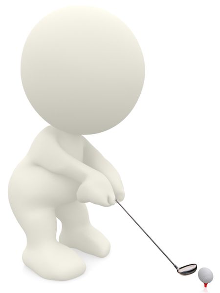 3D person playing golf isolated over a white background