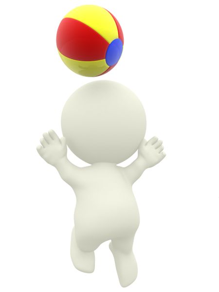 3D kid throwing a colorful ball isolated over a white background