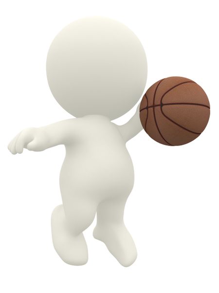 3D basketball player bouncing the ball isolated over a white background