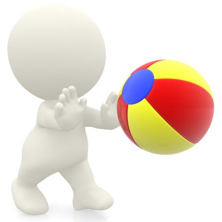 3D kid catching a colorful ball isolated over a white background