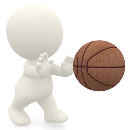 3D Basketball player catching the ball isolated over a white background