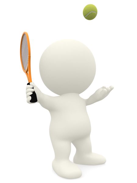 3D Tennis player hitting the ball isolated over a white background