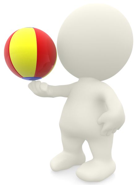 3D kid spinning a colorful ball in his hand - isolated over a white background