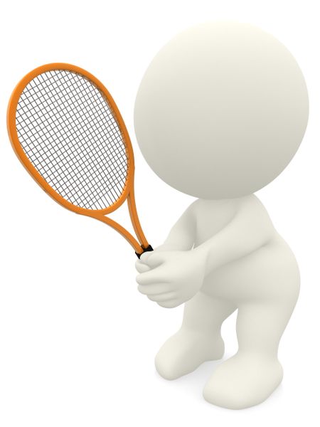 3D Tennis player awaiting to reply isolated over a white background