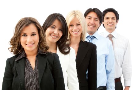 group of business people smiling isolated over a white background