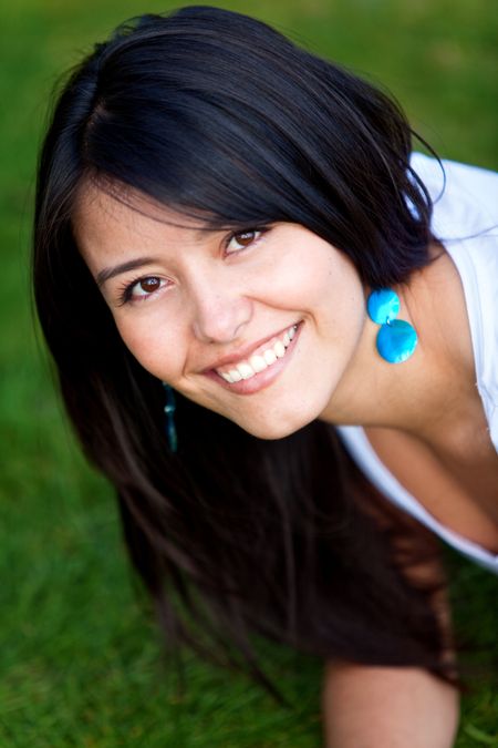 casual woman portrait smiling outdoors