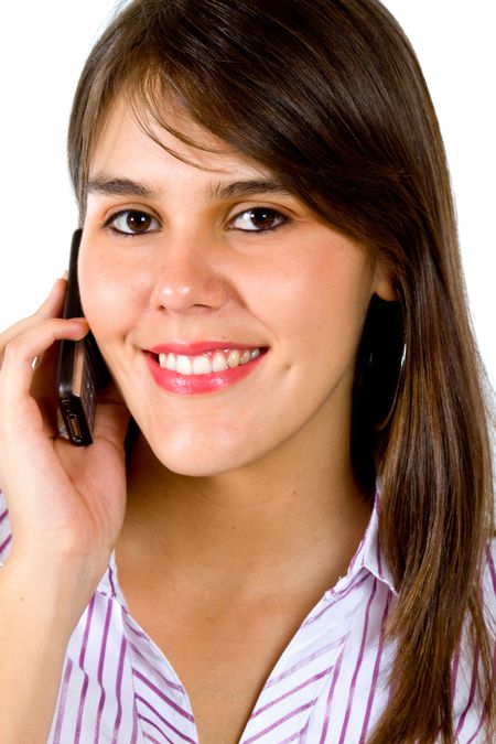Business woman talking on the phone isolated over a white background