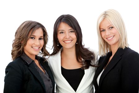 group of business women smiling isolated over a white background