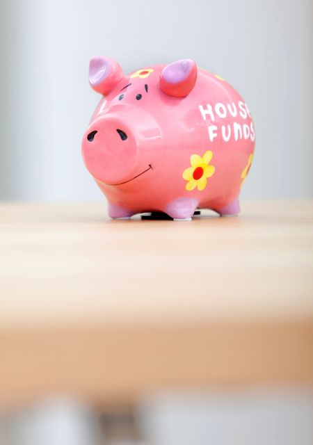 House savings in a cute pink piggybank