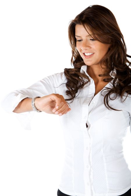 attractive-businesswoman-looking-watch-isolated-white-51746533 Attractive businesswoman looking at her watch isolated over a white background