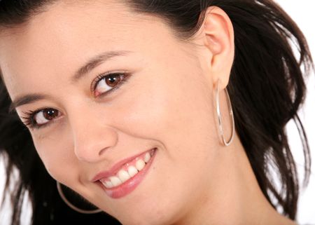 fashion woman portrait where she is smiling over a white background