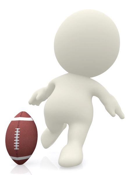 3D man about to kick a football ball isolated over a white background