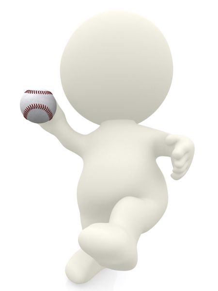 3D man about to throw a baseball ball isolated over a white background