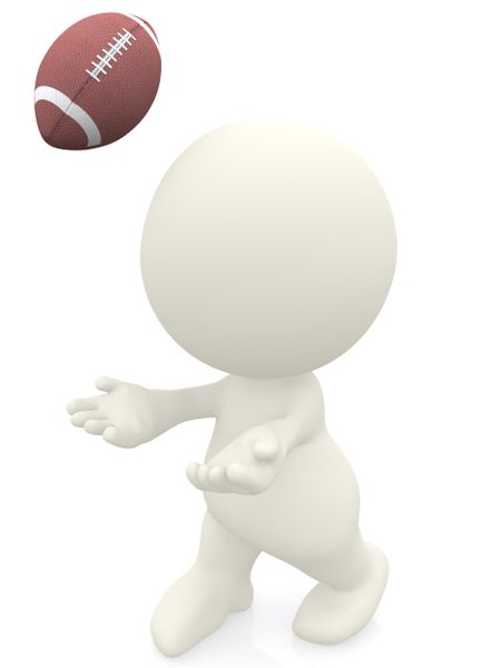 3D man catching a football ball isolated over a white background