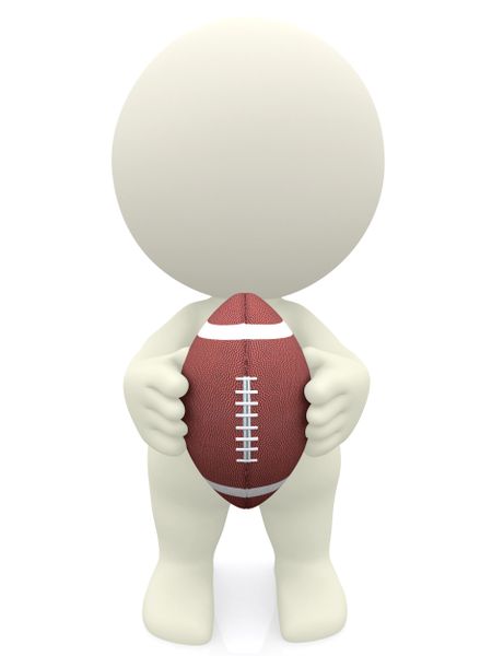 3D man holding a football ball isolated over white