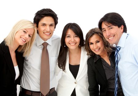 group of business people smiling isolated over a white background