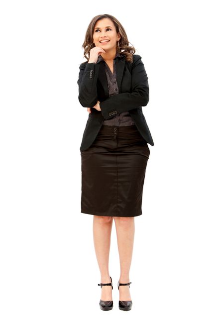 Friendly business woman smiling isolated over a white background