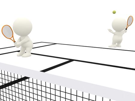 3D people playing tennis isolated over a white background