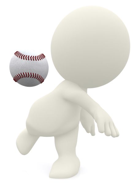3D man about to throw a baseball ball isolated over a white background