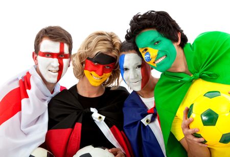 Football fans with flag painted on their faces - isolated over a white background