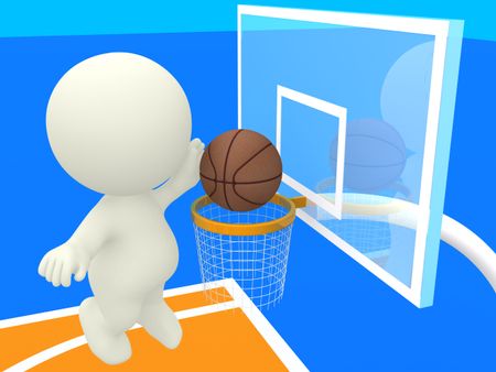 3D person at a basketball court scoring