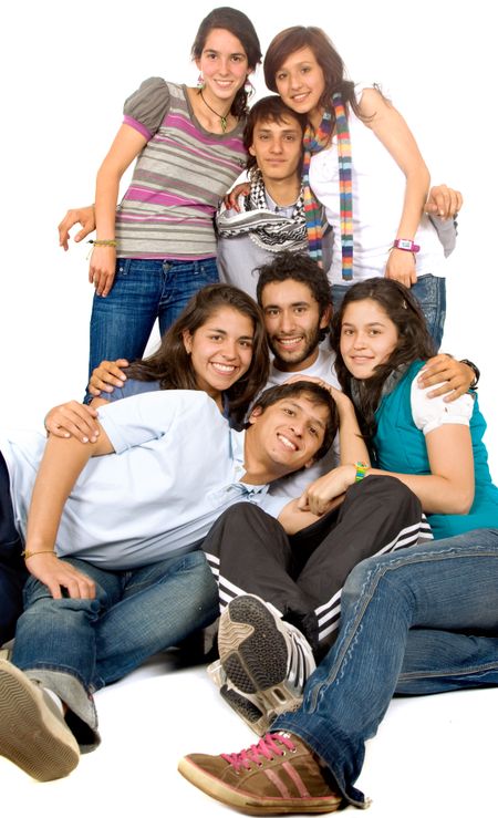 group of happy friends smiling portrait on the floor