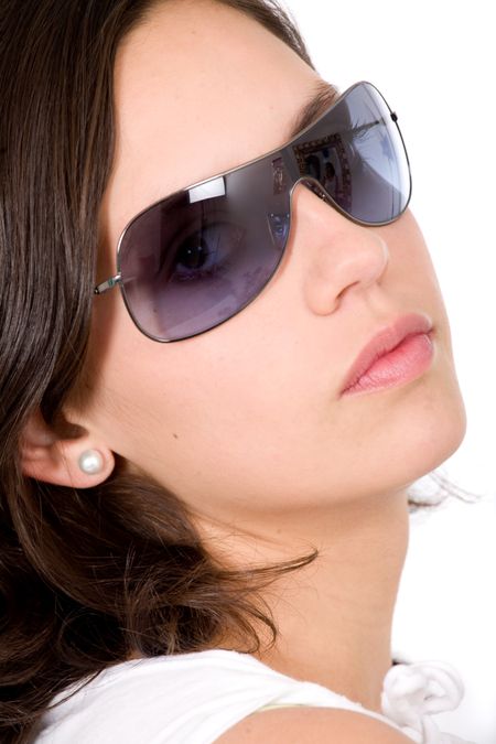 fashion woman portrait with sunglasses over a white background